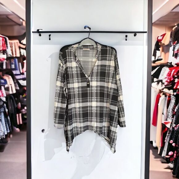 Claudia Richard l Black/White Plaid Top l 3/4 Sleeve l EUC - Picture 1 of 9